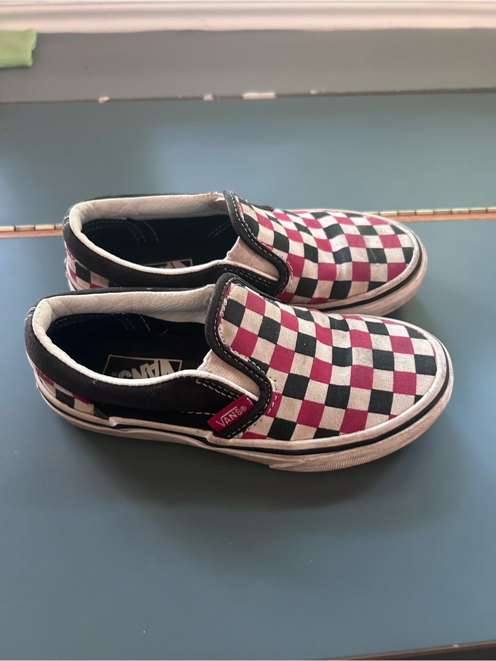 Vans Kids Slip-On Checkerboard Sneakers - Black & Burgundy